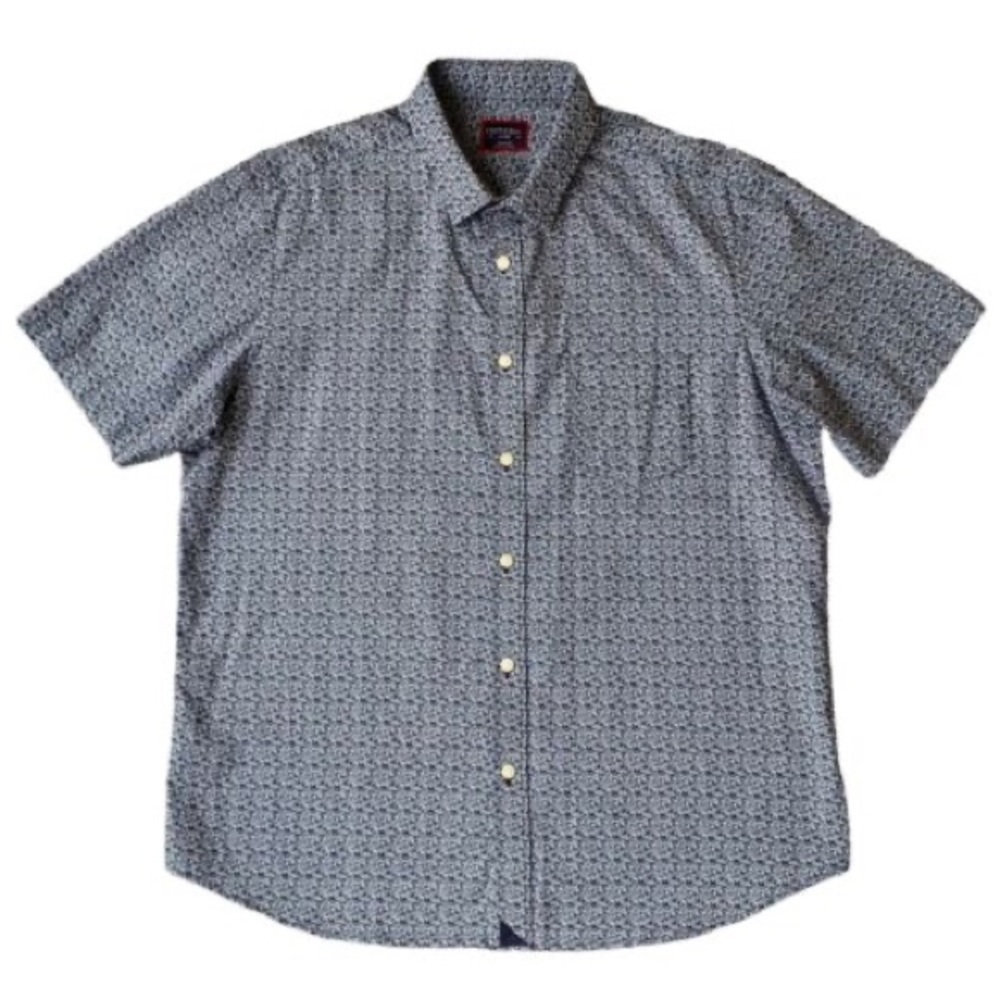 UNTUCKit Mens Button Up Shirt X Large Short Sleeve - Navy Grapefruit Pattern